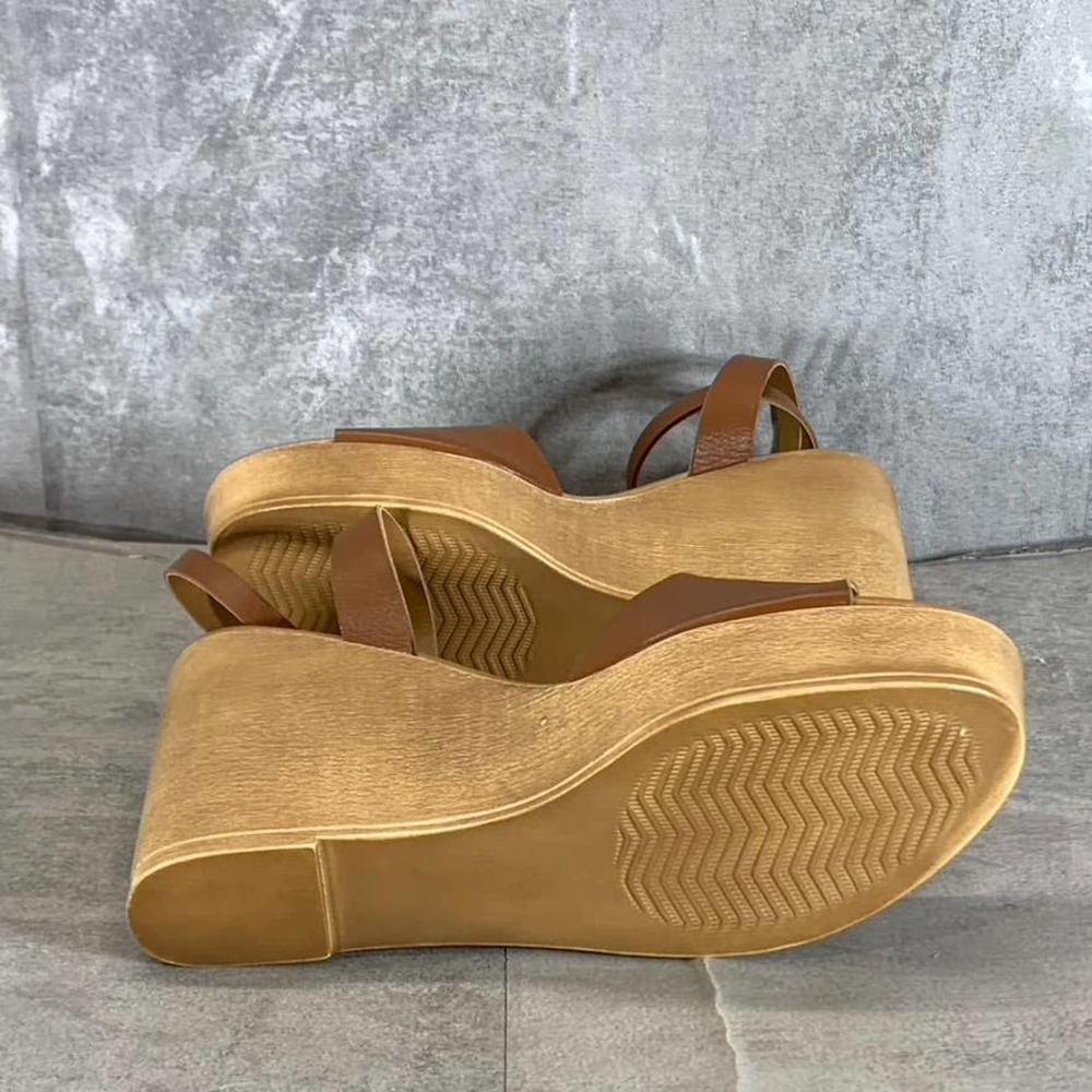 Steve Madden Women's Cognac Leather Welsh Ankle-Strap Wedge Sandals SZ 10 - Picture 8 of 9